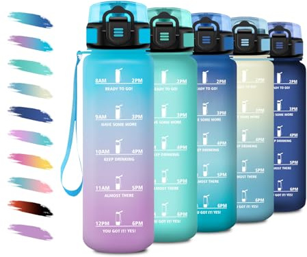 Borraccia 1 Litro, Bottiglia Motivazionale con Filtro, a Prova di Perdite, Bottiglia Acqua Sportiva con Indicatore del Tempo, Borraccia Palestra per Fitness, Viaggi, Scuola, Campeggio, Ufficio