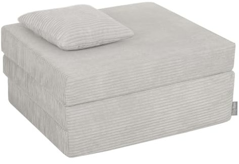 KiddyMoon Kinder Matratzen Mit Kissen Aufklappen Aus Schaumstoff Kindermatratze Kleinkindmatratze Kinderzimmer Faltmatratze, Hellgrau