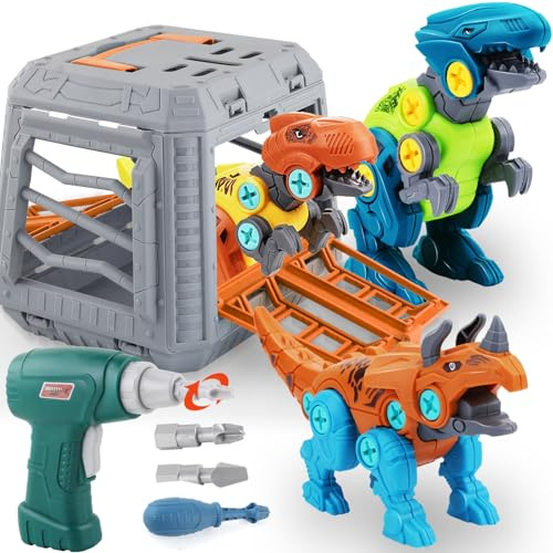 STAY GENT Dinosaure Jouet Enfant Garcon 3 4 5 6 7 8 9 Ans avec Perceuse Électrique & Boîte de Rangement, Jurassic Dinosaure DIY Construction Puzzle Jouet Noël Anniversaire Cadeau pour Garçons Filles