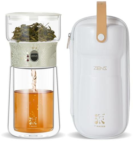 ZENS Tetera de cristal con Infusor, mágico con un solo toque drain tetera para té en, tetera con filtro con taza de doble pared y estuche portátil. Genial patrón de dragón, para lregalar