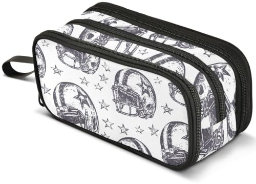 Mnsruu Hand Drawn American Football Helmet Pencil Case Large Capacity Pen Pouch Pencil Bag with 3 Compartments Pen Holder Organizer Stationery Bag
