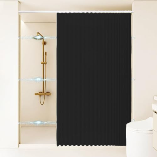 Enkelt träd veckat linne duschdraperi snabbtorkande vattentätt för Walk-In-duschar – B 180 x H 200 cm – svart elegant badrumsdekor mögelbeständig