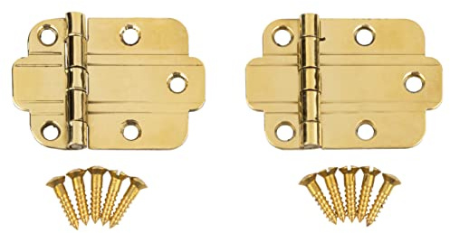 Brass Art Deco Flush Mount Cabinet Door Hinge | Pack of 2 | Hoosier Type Cabinet Reproduction Hardware | UA-201-HPB (1)