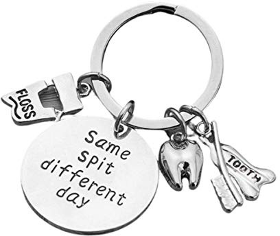 Infinity Collection Dental Keychain, Same Spit Different Day Dental Hygienist Jewelry Gift for Men & Women, Dental Assistant Accessories, Floss and Tooth Charm Keychain