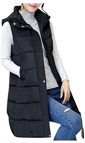 HHMY Chaleco acolchado para mujer: abrigo largo de invierno con capucha, sin mangas, cálido, con bolsillos, chaqueta acolchada, chaqueta de plumón, chaqueta de entretiempo, S - 5XL, XXL