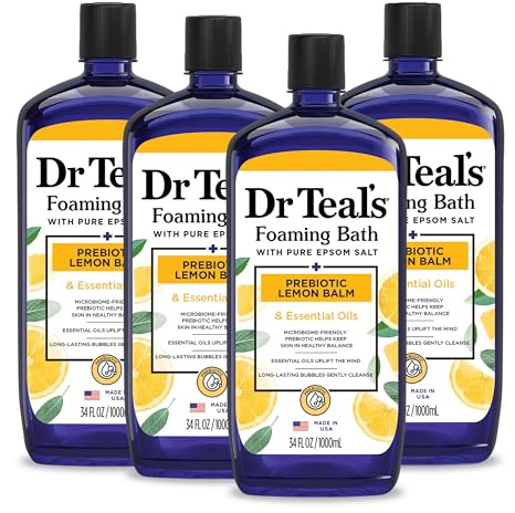 Dr Teal's Foaming Bath with Pure Epsom Salt, Prebiotic Lemon Balm & Essential Oils, 34 fl oz (Pack of 4)
