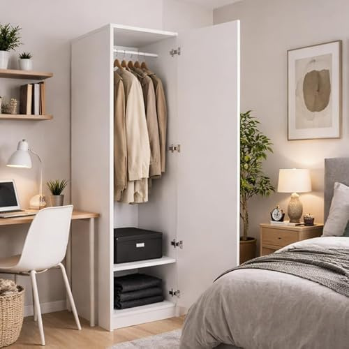 Linea Azzurra Armadio Camera da Letto con 1 Anta, 2 Ripiani e Asta Appendiabiti 180x45x60cm Armadio con Guardaroba per Camera da letto, Soggiorno, Ingresso Made in Italy