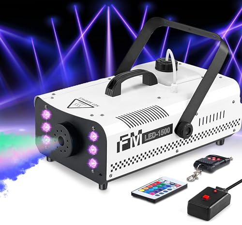 Vangoa Fog Machine, 1500W Smoke Machine with 6 Colorful LED Lights Effect, 25000CFM Fogger with Wired Receiver & 2 Wireless Remote Controls Professional for Wedding Halloween Party Stage Effect
