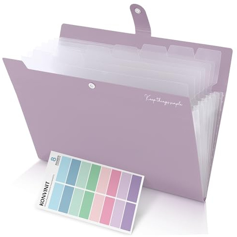KONVINIT Cartella Portadocumenti Organizzatore di cartelle espandibili A4 con 8 Tasche Cartelline con Divisori cartelletta Fisarmonica,ideale per ufficio,scuola e casa
