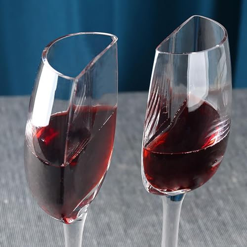 Krujecnt Bicchiere Da Vino Unico Tagliato A Metà - 2Pz, 140ml, Cristallo Clear Glass - Coppa Champagne Vintage Per Anniversario
