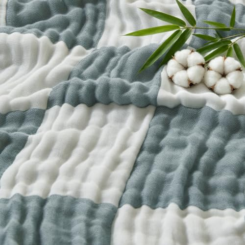 EMME Cotton Throw Blanket for Couch Soft Muslin Blankets 127x152cm Lightweight Breathable Bamboo Blanket All Season Gauze Blanket,Green plaid