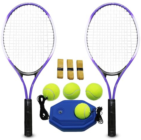Magicorange 21 inch Tennis Rackets for Kids 2 Players Recreational Kid Tennis Racquet Set for Beginners and Professional with 4 Balls, 3 Overgrips, 1 Bag (Purple)