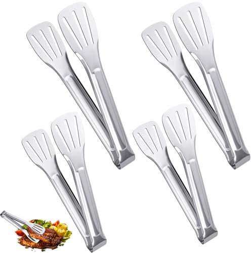 VEPEPE 4 Pcs Cooking Tongs for Kitchen Stainless Steel, 7''/9'' Metal Kitchen Tongs for Cooking 304, Sturdy Resistant Serving Buffet Clips, for Serving Food, Air Fryer, Toaster, BBQ