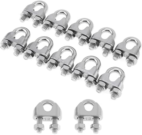 10 morsetti per cavi da 1,27 cm, in acciaio inox 304, morsetto a U con bullone a U, fissaggio per sella, M12 (M12 (1/2 ))