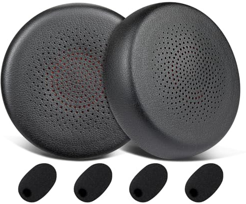 SOULWIT Ersättning Öronkuddar + 4 st Skyddande Mikrofon Pop Filter för Yealink BH70/WH64 Hörlurar, Öronkuddar Kuddar med Mjukt Proteinläder, Minnesskum med hög densitet - Svart