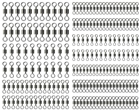 Eophmi Fishing Swivels and Clips,200PCS Barrel Fishing Swivels 4# 6# 8# 10# 12# 14#,Swivel Fishings Tackle Rolling Swivel for Sea&Competitive Avoid Fishings Line Entanglement