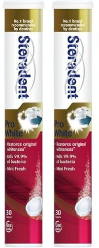 Steradant Pro White Denture Cleanser Tablets, Mint Fresh, Pack of 2, 60 Count