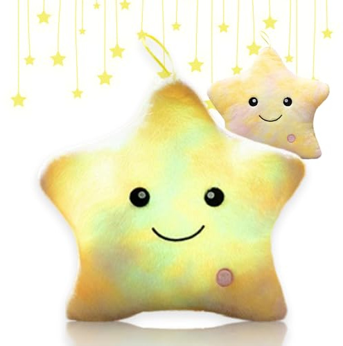 Shengou Cuscino con Led, Cuscini a Forma di Stella, Cuscino Peluche Luce Notturna, Cuscini Decorativi a Forma di Stella, per Compleanno e Natale (Limone giallo)