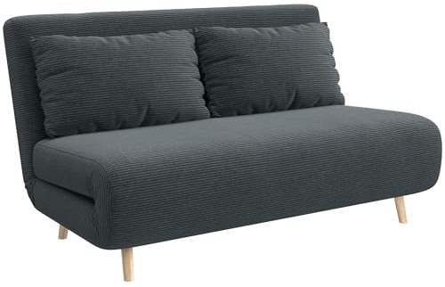 HOMCOM 3 in 1 Schlafsofa 2 Sitzer Sofa mit Schlaffunktion, 191 x 141 cm Klappbar Couch Schlafcouch mit 3-stufig Verstellbarer Rückenlehne und Kordoptik für Wohnzimmer, Dunkelgrau