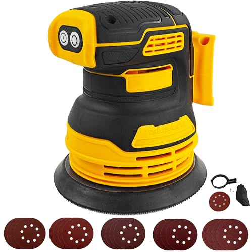 Bürstenloser Exzenterschleifer für Dewalt 20V Akku, 125 mm Akku-Exzenterschleifer mit 20 Stück 125 mm Schleifpapier, 3-Gang-Rotation, 8 Löcher