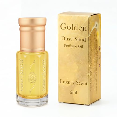 Perfume Oil Golden Dust 6ml Roll-On – Alcohol Free Arabian Attar, Long Lasting Unisex Travel Size Fragrance with Vanilla Musky Amber and Floral Notes for Men and Women