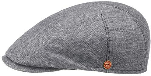 Mayser Sidney Leinen Flatcap Schirmmütze Schiebermütze Leinencap Herren - Made in The EU mit Schirm, Futter Sommer Frühling-Sommer - 60 cm grau
