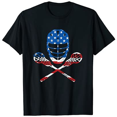 American Flag USA Lacrosse Lax Helmet And Sticks Women Kids Men T-Shirt