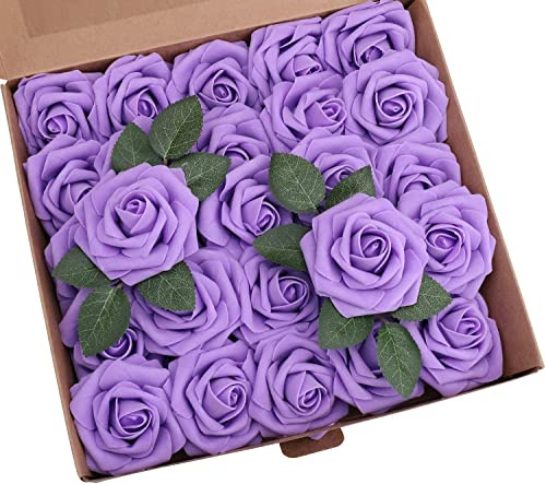 PIQIUQIU 25 Rose Artificiali in gommapiuma, Fiori Artificiali, per Matrimonio, Bouquet da Sposa, Decorazione per la casa 8cm (Viola)