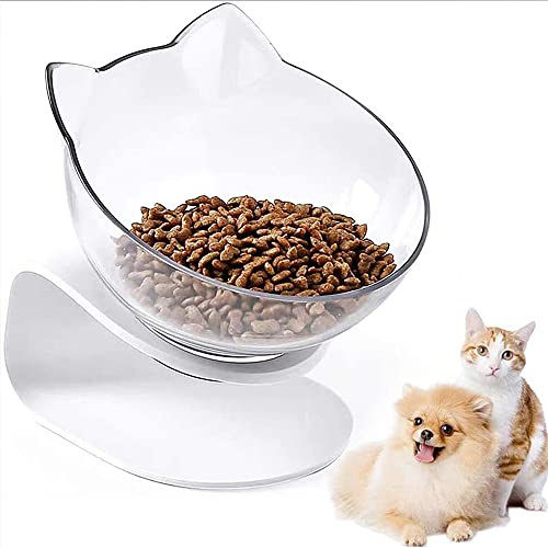Ciotole rialzate per gatti con supporto, ciotola per gatti inclinata per gattini, ciotola rialzata per gatti anti-vomito, in plastica trasparente