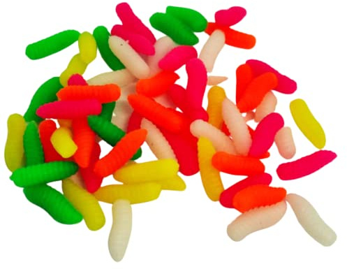 25pcs Artificial Maggots Buoyant Pop Up Fluorescent Fluoro Fake Maggots for Fishing Soft and Lifelike Bait Trout and Carp Fishing Tackle (Mixed Colours)