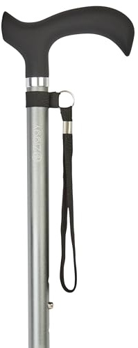 Gehstock Soft Melbourne Silver, Soft-Derbygriff schwarz, Leichtmetall matt-silberfarben, verstellbar ca. 76-99 cm, bis 110 Kg, inkl. Tragschlaufe und Gummipuffer