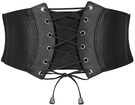 SANSTHS Corset Belt for Women, Vintage Lace-up Waspie Elastic Cincher Waist Dresses Belt for Halloween Costume Parties,black,XXL