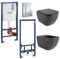 vanvilla Wand Hänge WC Tara Spülrandlos Toilette mit Soft-Close WC-Sitz Hänge Bidet mit Grohe Vorwandelement SET schwarz matt