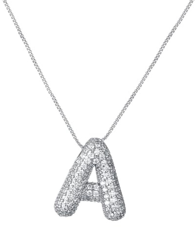 RWQIAN Bubble Initial Letter Chain Argento Delle Donne Balloon Sparkling Zirconia Lettera Pendente Collana Alfabeto A Gioielli Regali delle Donne