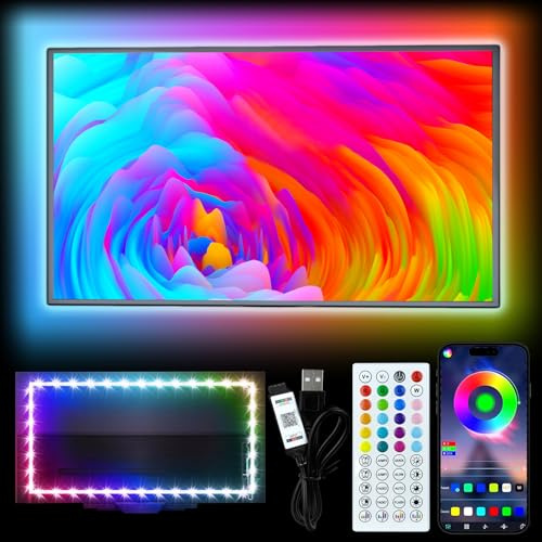 HEXJOSGL Bande lumineuse LED pour TV, 5 m pour TV de 50 à 75 pouces, rétroéclairage TV RVB à l'arrière, synchronisation de la musique, application Bluetooth et télécommande, bande lumineuse alimentée