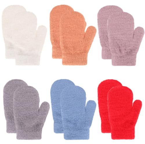 Jupsk 6 Pairs Kids Mittens Winter Warm Knitted Gloves Magic Stretch Fluffy Gloves for Toddler Baby Boys Girls 2-5 Years