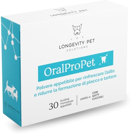 OralProPet - Polvere Pulizia Denti Cane e Gatto | Formula Concentrata 16x - Trattamento 30 giorni | Toglie Tartaro e Alito Cattivo | 30 Bustine - LongevityPet
