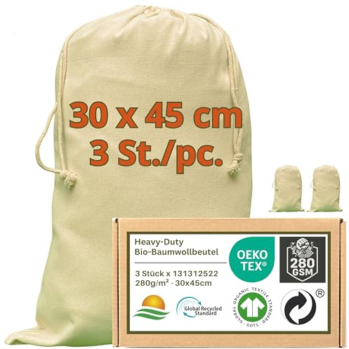 WIESEN.design Sacchetti per il pane – 280 g/m² in cotone resistente certificato Oeko-Tex per applicazioni durevoli e professionali, 30 x 45 cm – 3 sacchetti di stoffa per dipingere, sacchetto per il