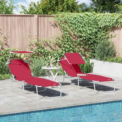 Frdhee Chaise longue de relaxation, chaise longue, chaise de plage, fauteuil de relaxation, chaise longue pour 2 personnes, 2 pièces, rouge, 58 x 188 x 77 cm, tissu pour terrasse, camping, vacances