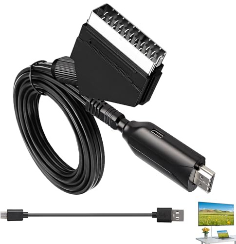Synclum Cable Adaptador SCART a HDMI, Convertidor Euroconector a HDMI Todo en Uno, Convertidor de Audio y Video SCART a HD 720P/1080P, Compatible con HDTV, STB, VHS, Xbox, PS3, Sky, DVD y BLU-Ray