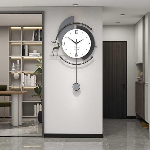 Orologio da parete dal design moderno, creativo, minimalista, gigante, orologio decorativo silenzioso a pendolo, struttura in metallo + quadrante in legno, Art Deco per soggiorno, camera da letto