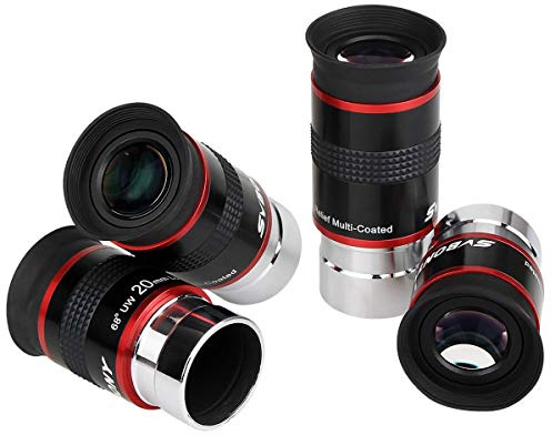 SVBONY Telescope Eyepiece FMC Broadband Green Film Telescope Accessory 1.25 68 Degree Ultra Wide Angle Eyepiece Set for Astronomical Obervation(6mm 9mm 15mm 20mm)