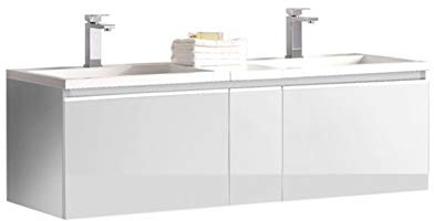 StoneArt Badmöbel Set mit Mineralguss Waschbecken und Unterschrank Waschtisch als Einzel- oder Doppelwaschbecken mit Unterschrank ohne Armaturen Milano ME-1400 weiß 140cm