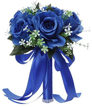 Tanant Ramos de novia y dama de honor para boda, ramo de novia con flores, rosas de cristal, seda, regalos de decoración del hogar (azul)