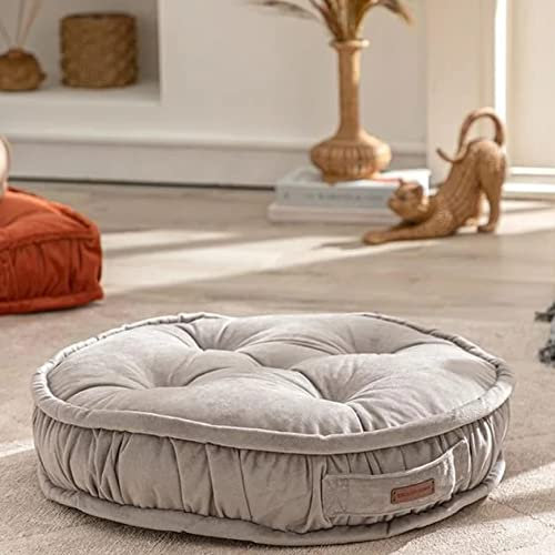 English Home Large Floor Cushion Round Floor Pillow Thick Floor Seating Comfortable Supportive Quilted Soft Booster Seat Pad for Yoga Living Room Balcony, Dog and Cat bed, Gray, 22x5 Inch