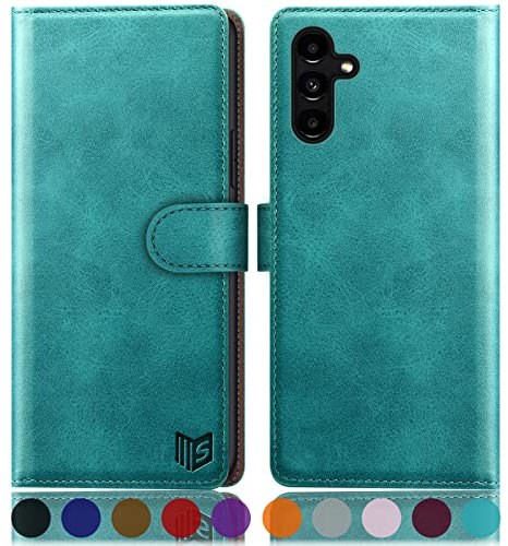 SUANPOT [RFID Schutz für Samsung Galaxy A54 5G Hülle PU Leder Handyhülle Lederhülle Klapphülle Kartenfach Flip Cover für Samsung A54 Handy hülle Leather Wallet Phone Case Blau Grün