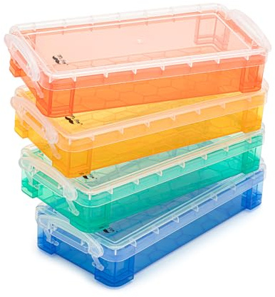 Mr. Pen- Pencil Box, 4 Pack, Assorted Color, Plastic Pencil Box Case