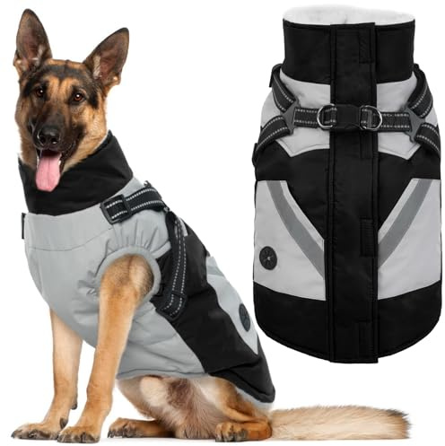 IECOii Dog Coat Winter Waterproof - Black, XLarge - Zip Up Vest, Jacket, Fleece Snow Snowsuit for Large Dogs, Beagle, Cocker Spaniel, Border Collie