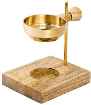 NKlaus Teelicht Räucherstövchen Gold 11cm hoch verstellbar Holzboden Weihrauch Harze 15868