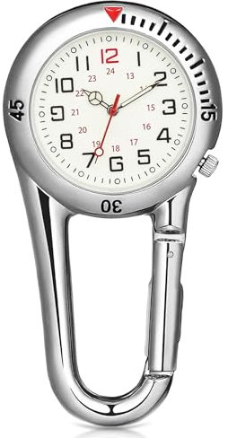 Taschenuhr Digital Schwesternuhr Rettungsdienst Zubehör mit Karabiner Multifunktionale Krankenschwester Uhr mit Leuchtendes, Kleine Karabiner Uhr Sanitäter Silber